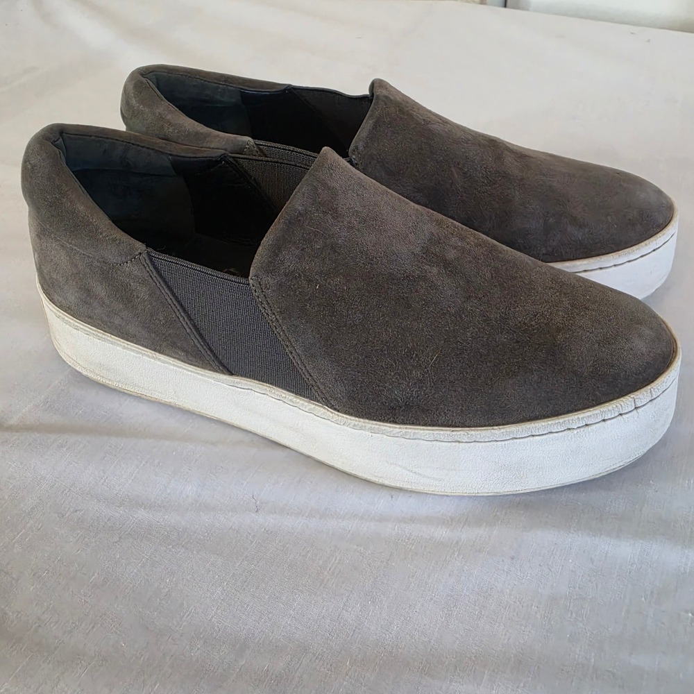 Vince Warren Platform Slip On Sneakers Suede Dark Gray Women